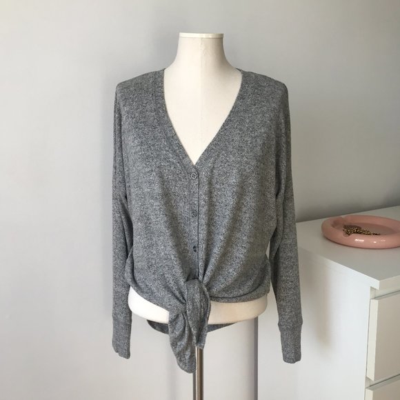 Abercrombie & Fitch Grey Front Tie Button Down Cardigan - Picture 1 of 6